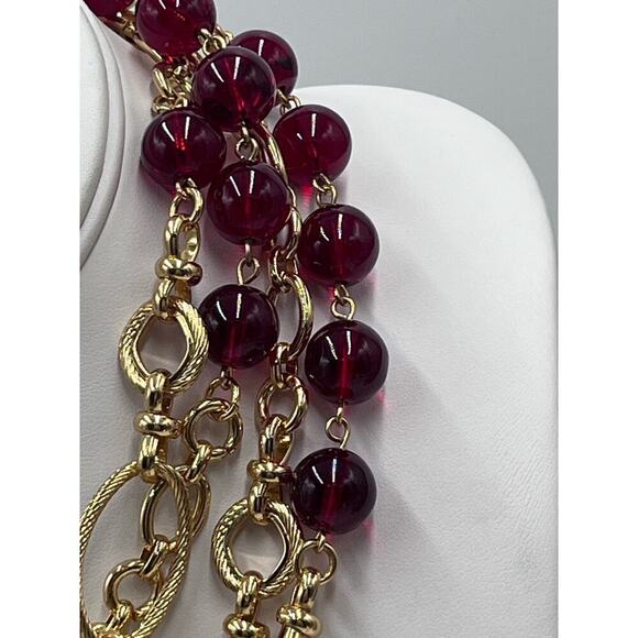 Talbots gold‎ tone Double Strand Red Bead Long Necklace New - Picture 7 of 13